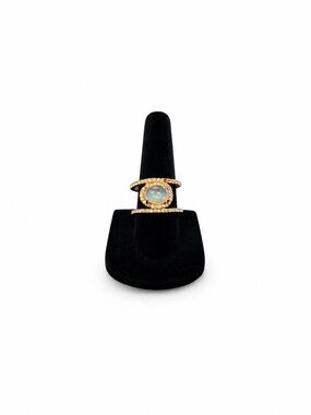 Opal Iridescent Gold Double Band Crystal Oval Gemstone Size 7 Women’s Ring